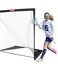 NET PLAYZ 6 x 6 x 6 Feet Lacrosse Goal Fast Install, Fiberglass Frme, Lightweight, Foldable, Portable, Carry Bag Included, Black