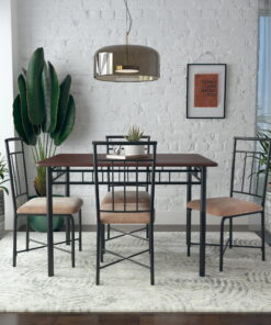 Mainstays Louise Traditional 5-Piece Wood & Metal Dining Set, Deep Walnut