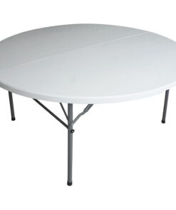 Plastic Development Group 5 Foot Fold In Half Round Folding Banquet Table, White