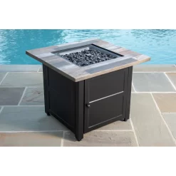Cayden by Endless Summer, 30" Square LP Gas Fire Table with Faux Wood Mantel