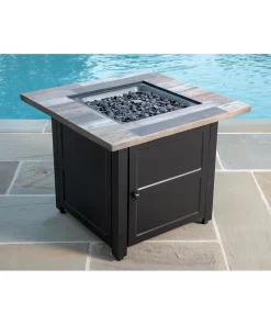 Cayden by Endless Summer, 30" Square LP Gas Fire Table with Faux Wood Mantel