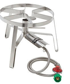 Bayou Classic SS1 14-in Stainless Single Jet Cooker Features 10-psi Pre-Set Regulator w/ 48-in Stainless Braided Hose