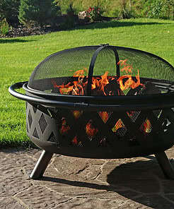 George Oliver Jahidul Crossweave 36" Round Wood-Burning Steel Outdoor Fire Pit with Screen