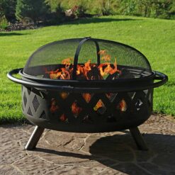 George Oliver Jahidul Crossweave 36" Round Wood-Burning Steel Outdoor Fire Pit with Screen