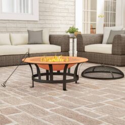 Janzen 20'' H x 30'' W Steel Wood Burning Outdoor Fire Pit with Lid