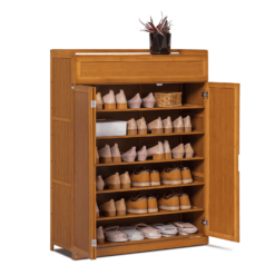 MoNiBloom Bamboo 7 Tier Organizer Cabinet with Folding Door, 35 Pairs of Shoes Rack, Brown, for Home