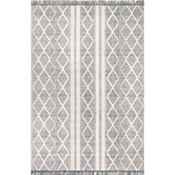 nuLOOM  Miriam Striped Tribal Tassel Gray 12 ft. x 15 ft. Indoor/Outdoor Patio Area Rug