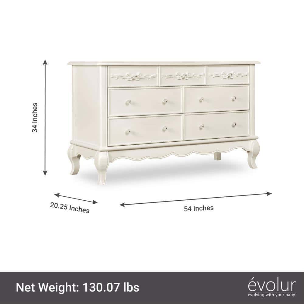 evolur aurora 7 drawer double dresser ivory lace Evolur Aurora Ivory Lace Double Dresser (7-Drawer)