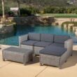 Noble House Puerta Gray 5-Piece Wicker Outdoor Sectional with Black Cushions