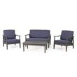 Noble House Willowbrook Grey 4-Piece Wood Patio Conversation Seating Set with Dark Grey Cushions Noble House Willowbrook Grey 4-Piece Wood Patio Conversation Seating Set with Dark Grey Cushions