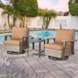 JOYSIDE 3-Piece Wicker Patio Swivel Rocking Chair Conversation Set with Tan Cushions