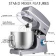 VIVOHOME 7.5 qt. 6-Speed Silver Tilt-Head Electric Stand Mixer with Accessories and ETL Listed