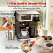 Galanz 2- Cup Stainless Steel Espresso Machine with Steam Wand and Drip Coffee Machine
