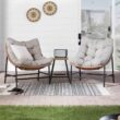Walker Edison Furniture Company Natural 3-Piece Wicker Conversation Set with Papasan Chairs with Natural Cushions