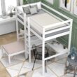 Harper & Bright Designs Convertible White Twin Loft Bed with L-Shape Desk and Ladder