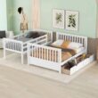 Qualler White Twin Over Full Bunk Bed with Ladder and 2-Storage-Drawers