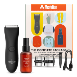 Meridian Complete Package features The Trimmer for grooming men & women body hair, plus The Spray, 2 pc kit