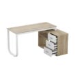 FUFU&GAGA 55.1 in. L-Shaped Beige Wood Computer Desk Writing Desk Office Executive Desk W/Removable Tabletop, Shelves, 3-Drawers