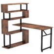 TRIBESIGNS WAY TO ORIGIN Halsey 47 in. W Reversible L-Shaped Brown Wood Corner Computer Desk Writing Studying Reading Desk 5-Tier Storage Shelves