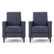 Noble House Mervynn Modern Dark Blue Polyester Club Chair Recliners (Set of 2)