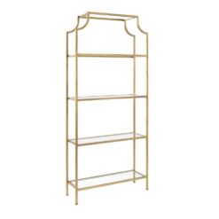 CROSLEY FURNITURE 80 in. Gold/Clear Metal 4-shelf Etagere Bookcase with Open Back