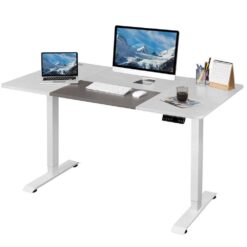 LACOO 55 in. White Electric Standing Desk Height Adjustable Wooden Workstation