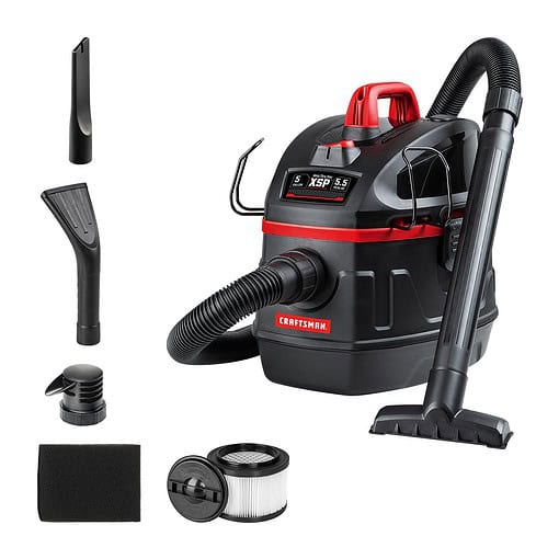 CRAFTSMAN Portable, Jobsite 5-Gallons 5.5-HP Corded Wet/Dry Shop Vacuum with Accessories Included