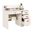 Catrimown Computer Desk with Drawers, Wood Home Office Desk with Monitor Stand, PC Desk with Monitor Stand, White Oak