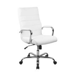 Flash Furniture High Back White LeatherSoft Executive Swivel Office Chair with Chrome Frame and Arms