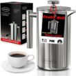 SterlingPro French Press Coffee Maker(1.75L)-Double Walled Large Coffee Press with 2 Free Filters-Enjoy Granule-Free Coffee Guaranteed, Stylish Rust Free Kitchen Accessory-Stainless Steel French Press - 1