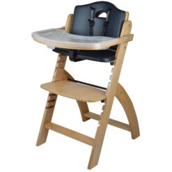 Abiie Beyond Junior Wooden High Chair with Tray. The Perfect Adjustable Baby Highchair Solution for Your Babies and Toddlers or as a Dining Chair. 6 Months up to 250 Lb. Natural Wood/Black Cushion - 1