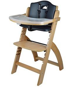 Abiie Beyond Junior Wooden High Chair with Tray. The Perfect Adjustable Baby Highchair Solution for Your Babies and Toddlers or as a Dining Chair. 6 Months up to 250 Lb. Natural Wood/Black Cushion - 1