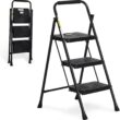 Step Ladder 3 Step Folding with Handgrip, 500Lbs Steel Step Stool, Folding Ladder with Anti-Slip Wide Pedals, Portable Kitchen/Closet Small Step Ladder, Multi-use Step Stool Black by Double Elite - 1
