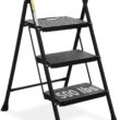 HBTower 3 Step Ladder, Folding Step Stool with Wide Anti-Slip Pedal, 500lbs Sturdy Steel Ladder, Convenient Handgrip, Lightweight, Portable Steel Step Stool, Black - 1