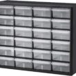 Akro-Mils 24 Cabinet 10724, Plastic Parts Storage Hardware and Craft Cabinet, (20-Inch W x 6-Inch D x 16-Inch H), Black - 1