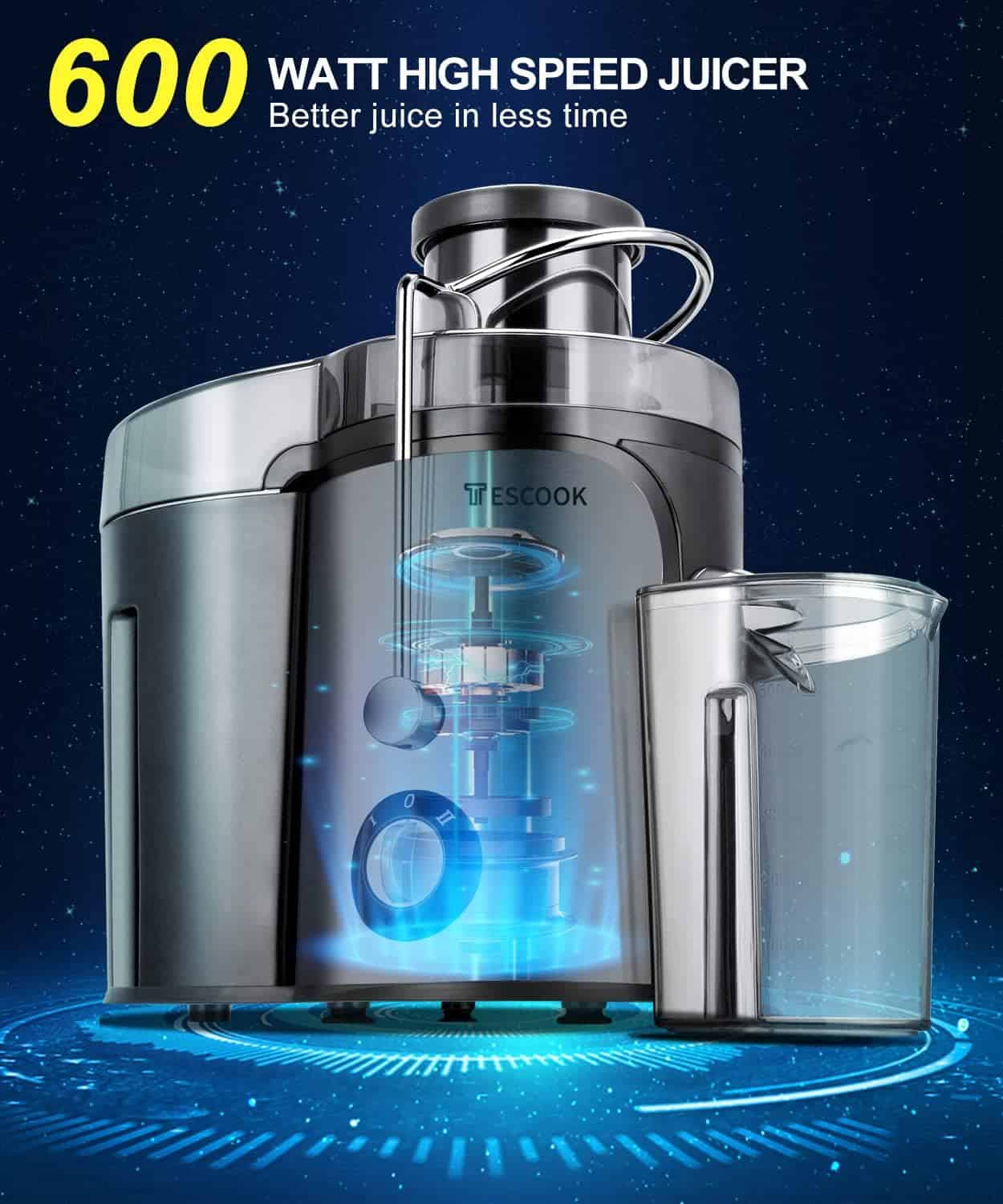 Tescook,Juicer, 600W Juicer Machines 3 Speeds with 3'' Feed Chute, Juicer Extractor for Whole Fruits & Vegs, Dishwasher Safe, BPA-Free, Non-Drip Function - 3 Tescook,Juicer, 600W Juicer Machines 3 Speeds with 3'' Feed Chute, Juicer Extractor for Whole Fruits & Vegs, Dishwasher Safe, BPA-Free, Non-Drip Function - 3