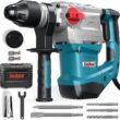ENEACRO 1-1/4 Inch SDS-Plus 13 Amp Heavy Duty Rotary Hammer Drill, Safety Clutch 4 Functions with Vibration Control Including Grease, Chisels and Drill Bits with Case - 1