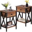 VECELO Night Stands for Bedroom Nightstand Bedside End Tables with Drawer Storage, (Set of 2), Rustic Brown - 1