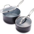 GreenPan Valencia Pro Hard Anodized Healthy Ceramic Nonstick 2QT and 3QT Saucepan Pot Set with Lids, PFAS-Free, Induction, Dishwasher Safe, Oven Safe, Gray - 1