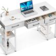 ODK Office Small Computer Desk: Home Table with Fabric Drawers & Storage Shelves, Modern Writing Desk, White, 48