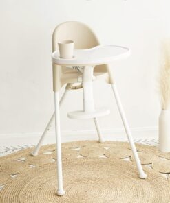 FUNNY SUPPLY 3-in-1 Cute Folding High Chair, Perfect Modern Space Saving Highchair with Detachable Double Tray, 3-Point Harness, Cream Color - 1