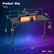 Bestier Small Gaming Desk with Monitor Stand, 42 inch LED Computer Desk, Gamer Workstation Bestier Small Gaming Desk with Monitor Stand, 42 inch LED Computer Desk, Gamer Workstation with Cup Holder & Headset Hooks, Modern Simple Style Desk for Home Office, Carbon Fiber Black - 3