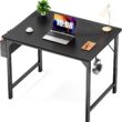 Sweetcrispy Desk- Computer Office Small Desk 32 Inch Writing Study Work Desk Home Office Desks Modern Simple Style Table with Storage Bag & Iron Hook, Wooden Desk for Home, Bedroom - Black - 1