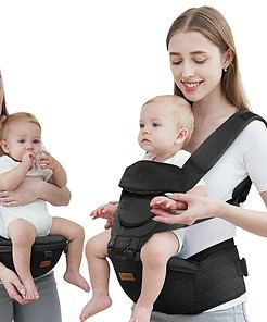 Baby Carrier with Hip Seat, Baby Carrier Newborn to Toddler, 6-in-1 Ways to Carry, All Seasons, Adjustable Baby Holder Carrier for Breastfeeding (Black） - 1