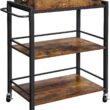 VASAGLE Industrial Bar Cart for The Home, Serving Cart with Wheels and Handle, 3-Tier Beverage Cart with Removable Tray and Storage Shelves for Living Room Kitchen, Rustic Brown and Black ULRC72X - 1