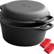 EDGING CASTING 2-in-1 Pre-Seasoned Cast Iron Dutch Oven Pot with Skillet Lid Cooking Pan, Cast Iron Skillet Cookware Pan Set with Dual Handles Indoor Outdoor for Bread, Frying, Baking, Camping, BBQ, 5QT - 1