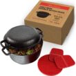 Uno Casa 2in1 Dutch Oven Large - 5 Quart Dutch Oven Pot with Lid, Seasoned Cast Iron Camping Stove for Bread, Heavy Duty Cast Iron Pot with Frying Pan - 1