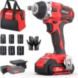 populo 20V Cordless Impact Wrench, ½” Chuck Power Impact Wrenches, 2389 in-lbs Torque and 0-3,000 Impact, 6 pcs Drive Impact Sockets, 2.0Ah Li-ion Battery, Fast Charger, Gloves and Tool Bag Included. - 1