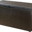 Keter Springwood 80 Gallon Resin Outdoor Storage Box for Patio Furniture Cushions, Pool Toys, and Garden Tools with Handles, Brown - 1