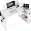 Lufeiya White L Shaped Computer Desk with Power Outlet Shelves, 40 Inch Small Corner Desk for Small Space Home Office, L-Shaped Desk PC Desks, White - 1